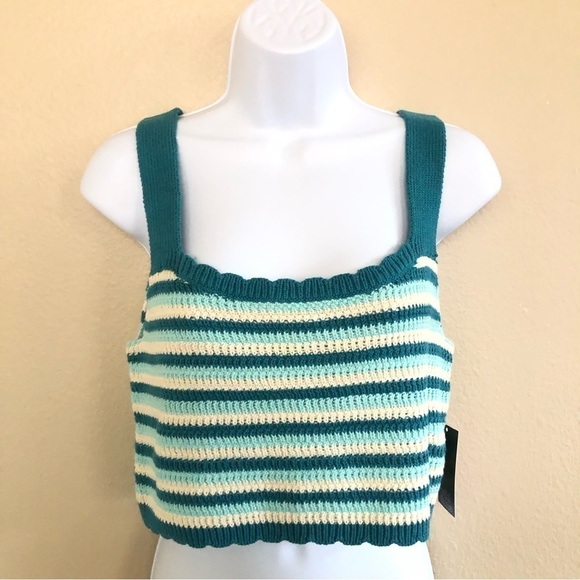 Wild Fable Juniors Stripe Scoop Neck Crochet Sweater Knit Cropped Tank Top Sz  L - Picture 1 of 14